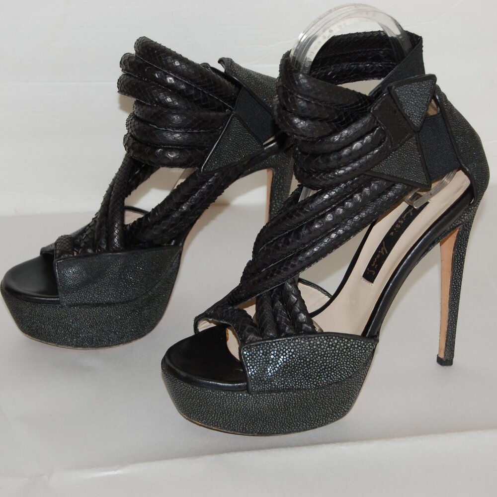 39/US9❤️ ITALY Chrissie Morris Leather Strappy High Heels Platform Sandals